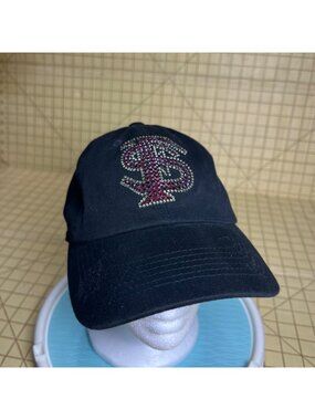 Womens Rhinestone Baseball Cap Adjustable Black VW Logo Embellished Stylish Hat